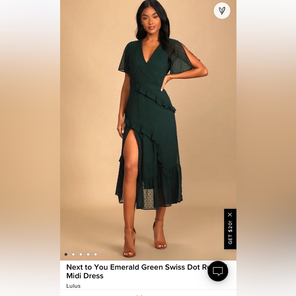 Next to You Emerald Green Swiss Dot Ruffled Midi Dress Medium